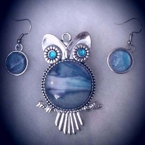 hand painted by me owl pin and earrings gift set